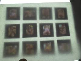 Eroottinen valokuvasarja, 12 diakuvaa, hankittu kansainvälisiltä kuvatoimistoilta käytettäväksi kotimaisten miestenlehtien artikkelien / juttujen kuvituksena