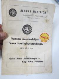 Vaasan nopeuskilpa - Vasa hastighetstävlingar 28.5.1961 -käsiohjelma