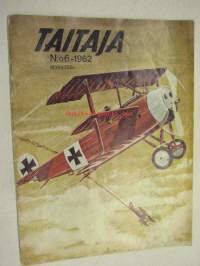 Taitaja 1962 nr 6 Radiokaappi teko-ohje piirustuksineen. Transistorisoitu lähetteenseuraaja. Yleistyökone 7506 WK. Stereoääni huokealla. Siimaojattua