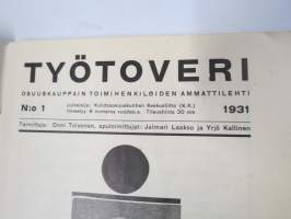 Työtoveri 1931 nro 1 - Osuuskauppain toimihenkilöiden ammattilehti, mm. mainontaan liittyviä artikkeleita ja materiaalia