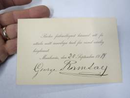 Beder förbindligast härmed..., Munksnäs, den 20 September 1914 - George Ramsay -kiitoskortti, omakätinen nimikirjoitus