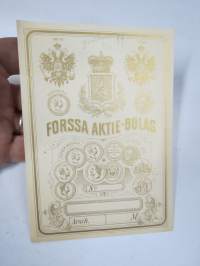 Forssa Aktie-Bolag - För 1870 års Exposition - Silvermedalj Helsingfors 1876 - 1882 -kangaspakan etiketti