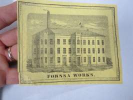 Forssa Works (Forssa Aktiebolag, Axel Wahren), 1850-luku? -kangaspakan etiketti, englanninkielinen