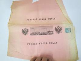 Forssa Aktiebolag 1880-luku -kangaspakan etiketti / pakkauskääre