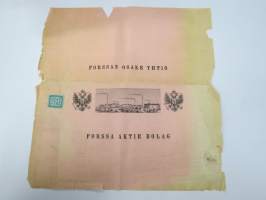 Forssa Aktiebolag 1880-luku -kangaspakan etiketti / pakkauskääre
