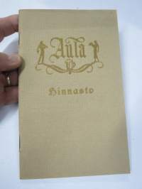 Kahvila Aula, Viipuri - Hinnasto 1935