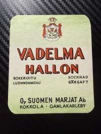 Vadelma sokeroitu luonnonmehu -etiketti