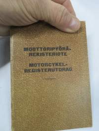 Radco-Jap, nelitahtiräj. moottoripyörä, Kuopion lääni rek. nro K-... -rekisteriote vuodelta 1934, pyörä ollut Enso-Gutzeit Oy:n Joensuun konttorin käytössä