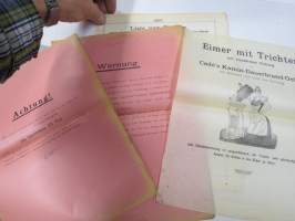 Eimer mit Trichter - Cade´s Kamin-Dauerbrand-Oefen -esite, ohjeita, lista sopivan kokoisen polttoaineen (antrasiitin) myyjistä, saksankielisiä