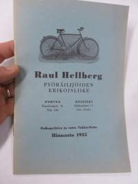 Raul Hellberg - Pyöräilijöiden erikoisliike - Polkupyörien ja osien Tukku-Netto Hinnasto 1935