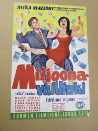 Miljoonavaillinki -elokuvajuliste, käsikirjoitus Mika Waltari, ohjaus Toivo Särkkä, osissa Helge Herala, Ansa Ikonen, Liana Kaarina, Jussi Jurkka, Pirkko Mannola