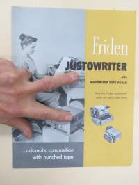 Friiden Justowriter - With Motorized Tape Punch -myyntiesite, kirjoituskone / moottoroitu reikänauhataltiointi