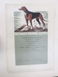 Suomen Kennel-Liitto - Kansainvälinen valionäyttely Helsinki 1948- Suomen ajokoiranarttu Narun-Vira SKL 15817/XI, om. eversti Olle Heinrichs, III Palk. -kunniakirja