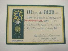 OI3DCZ / OI2DGO 5 V-OS Santahamina 30.11.1954, operator V. Tuominen -puolustusvoimain radiosähköttäjän yhteyskortti
