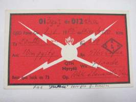 OI3DCZ / OI2EHA QTH Hyrylä 9.1.1955, operator Elomäki -puolustusvoimain radiosähköttäjän yhteyskortti