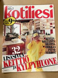 Kotiliesi 1986 nr 7, Martta Wendelin, kevään keltaista, 32 lisäsivua keittiöt ja kylpyhuone, Gary Cooper