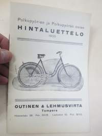 Polkupyörien ja Polkupyörän osien Hintaluettelo 1935 - Outinen & Lehmusvirta Tampere -tuoteluettelo / hinnasto
