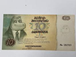 Hippoarvoseteli 10 markkaa (Osuuspankki)... avaa nuorelle oman Hippotilin ja lahjoittaa tilille 10 markkaa -arvoseteli / lahjaseteli (ei rahaa)