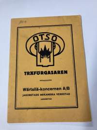 Otso Träförgasaren Wärtsilä-koncernen A/B skötsel- och instruktionsbok -puukaasutin käyttö- ja hoito-ohjekirja ruotsiksi