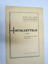 Urjalan Harjansitomo - Hintaluettelo v. 1935 -tuotelulettelo / kuvasto