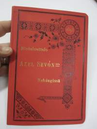 Hintaluettelo Axel Sevónilta konehihnoille, teknisille kumitavaroille, konetarpeille,letkuille... 1898 -tuoteluettelo, tämä kappale 