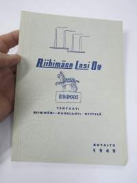 Riihimäen Lasi Oy Kuvasto 1949 Talouslasien, myymäläkalsuteiden, tölkkien ja lampunlasien kuvasto