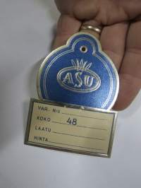 Asu -hintalappu / tuotetietolappu, merkin valmistaja Herman Mattsson Korkokuvapaino & Pussitehdas, Vaasa