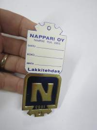 Nappari Oy (Naparstok), Tampere -hintalappu / tuotetietolappu, merkin valmistaja Herman Mattsson Korkokuvapaino & Pussitehdas, Vaasa