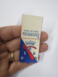 Derby Solmiot - Lameri Oy -hintalappu / tuotetietolappu, merkin valmistaja Herman Mattsson Korkokuvapaino & Pussitehdas, Vaasa