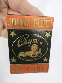 Chymos Joulu Glögi - Jul Glögg -etiketti, merkin valmistaja Herman Mattsson Korkokuvapaino & Pussitehdas, Vaasa