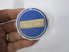 Tricoline -hintalappu / tuotetietolappu, merkin valmistaja Herman Mattsson Korkokuvapaino & Pussitehdas, Vaasa