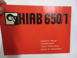 Hiab 650/1 -Operator´s Manual, Instruktionsbuch, Manuel d´instructions, Manual de instrucciones -käyttöohjekirja, monikielinen, ei suomeksi