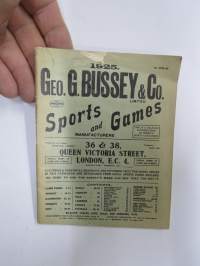 Geo. G. Bussey & Co - Sports and Games Manufacturers - Catalogue 1925 -urheiluvälineiden ja -tarvikkeiden tuoteluettelo