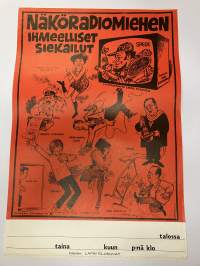 Näköradiomiehen ihmeelliset siekailut, Spede Pasanen, Aarre Elo, Danny, Tamara Lund, Leo Jokela, Simo Salminen, Vesa-Matti Loiri ym. -elokuvajuliste, punasävyinen