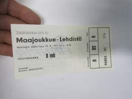 Jääkiekkko-ottelu Maajoukkue - Lehdistö, Helsingin Jäähalli 19.9.1972 -pääsylippu