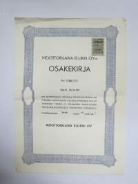 Moottorilaiva Ellikki Oy osakekirja nr 10 Katri Heinonen, 1 osake 100 000 mk, Pyhäranta 30.6.1961