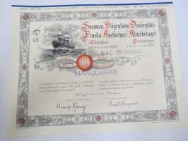 Suomen Höyrylaiva Osakeyhtiö - Finska Ångfartygs Aktiebolag, Helsinki 1937, 1 osaketta / 1 aktie á 1 000 mk, Litt. C -osakekirja / share certificate