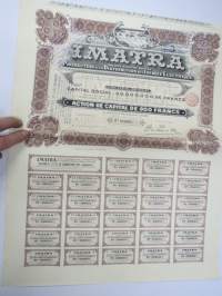 Imatra Sociéte Anonyme pour la Production et la Distribution de lÉnergie Electrique - Action ordinarie, nr 026037 -osakekirja / share certificate