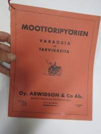 Moottoripyörien varaosia ja tarvikkeita 1939 Oy Arwidson Ab -hieno kuvitettu luettelo