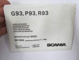 Scania G93, P93, R93 Parts Catalogue - Reservdelskatalog - Ersatzteilkatalog - Catalogue de Piéces - Catalogo de Repuestos, Microfiche nr 18100, 09-1996 mikrofilmi