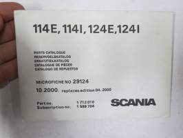 Scania 114E, 114I, 124E, 124I Parts Catalogue - Reservdelskatalog - Ersatzteilkatalog - Catalogue de Piéces - Microfiche nr 29124, 10-2000 mikrofilmi