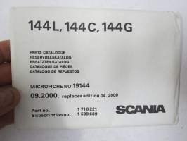 Scania 144L, 144C, 144G Parts Catalogue - Reservdelskatalog - Ersatzteilkatalog - Catalogue de Piéces - Microfiche nr 19144, 09.2000 mikrofilmi