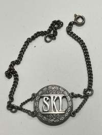 Svenska klassiska lyceum (i Åbo) 1929-1930 - 1.5.1940 Slottet -ranneke, 813 hopeaa -koulun jonkin luokan ranneke, jossa kaiverrettuna luokkakouksen aika ja paikka.