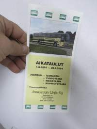 Joensuun Linja Oy Aikataulut 1.6.2003 - 30.5.2004 Ilomantsi - Tuupovaara - Heinävaara - Kiihtelysvaara -linja-auto aikatalu