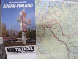 Teboil Suomi-Finland maanteiden yleiskartta, sisältää huoltoasemaluettelon ja polttoaineautomaatit