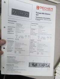 Becker Europa MU 467 - Technische Information / Technical Data -tekniset tiedot, kytkennät, korjaus, varaosat