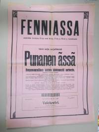 Elokuvateatteri Fennia (Pori?) - Punanen ässä + Charlie Chaplin-filmi Valekreivi -mykkäfilmi 1920 -elokuvajuliste