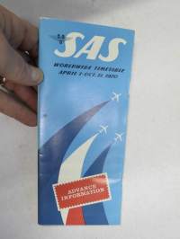 SAS Timetable Worldwide April 1-Oct. 3, 1970 -lentoyhtiön aikataulu