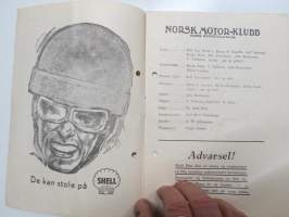 Bjerkebanen Motorcykkel- og bilrace 1950 -käsiohjelma, mm. suomalaiset Fred Geitel & Evert Saloranta Ford V8 -vaunullaan osallistujana