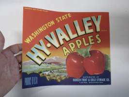 Hy-Valley Washington State Apples -etiketti / hedelmä- / vihanneslaatikon päätypainate